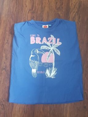 Farm Rio Blue 'Come to Brazil' Graphic Tee Size M Cotton Trendy Comfy Streetwear